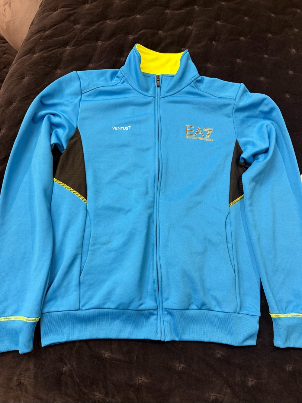 Emporio Armani EA7 Bright Blue Zip-Front men Jacket with Yellow Accents